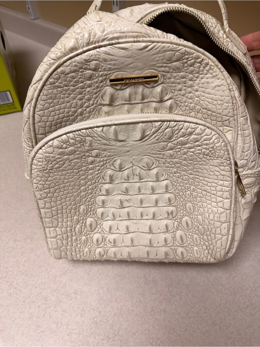 Brahmin Cream Croc-Embossed Mini Backpack